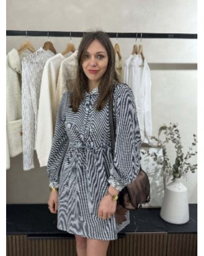 Robe vichy dentelle - Marine