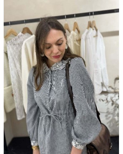 Robe vichy dentelle - Marine