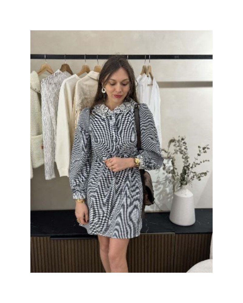 Robe vichy dentelle - Marine