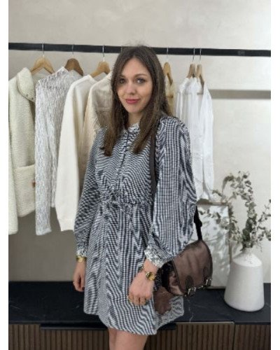 Robe vichy dentelle - Marine