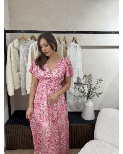 Robe longue imprimé rose et vert