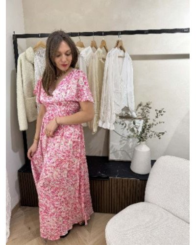 Robe longue imprimé rose et vert