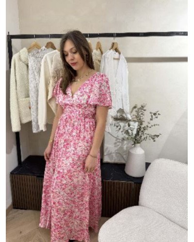 Robe longue imprimé rose et vert