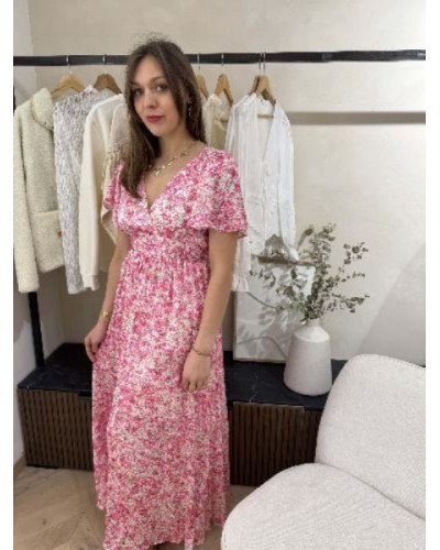 Robe longue imprimé rose et vert