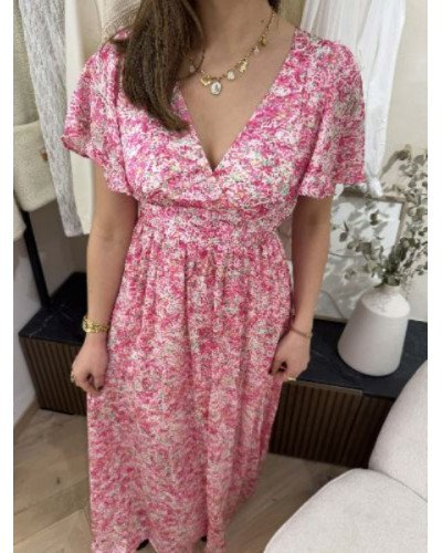 Robe longue imprimé rose et vert
