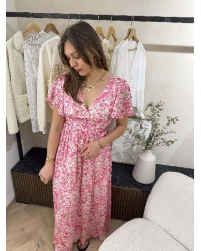 Robe longue imprimé rose et vert