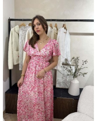 Robe longue imprimé rose et vert