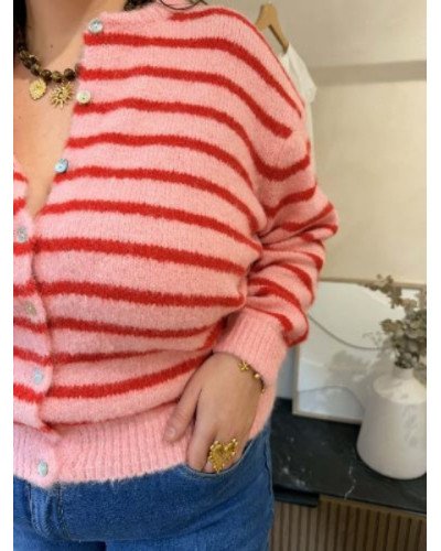 Gilet rayures rose et rouge