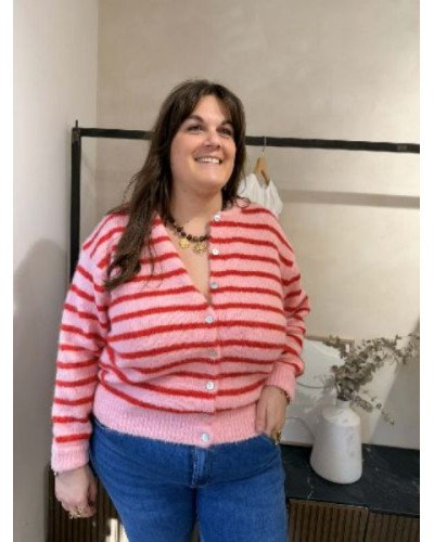 Gilet rayures rose et rouge