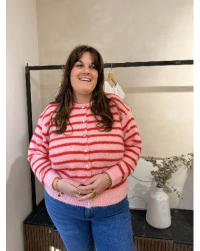 Gilet rayures rose et rouge