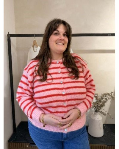 Gilet rayures rose et rouge