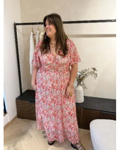 Robe longue fleurs roses