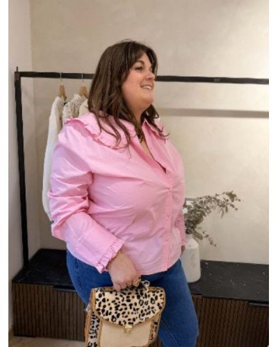 Chemise col claudine rose