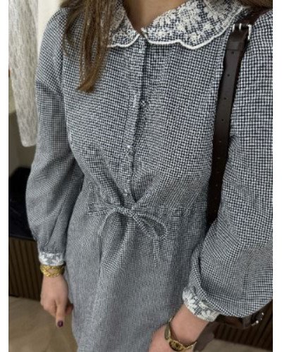 Robe vichy dentelle - Marine