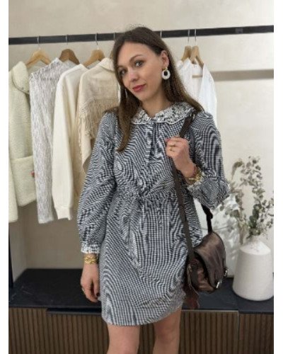 Robe vichy dentelle - Marine