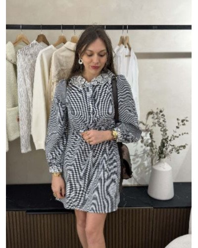 Robe vichy dentelle - Marine