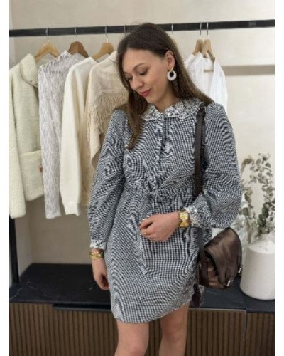 Robe vichy dentelle - Marine