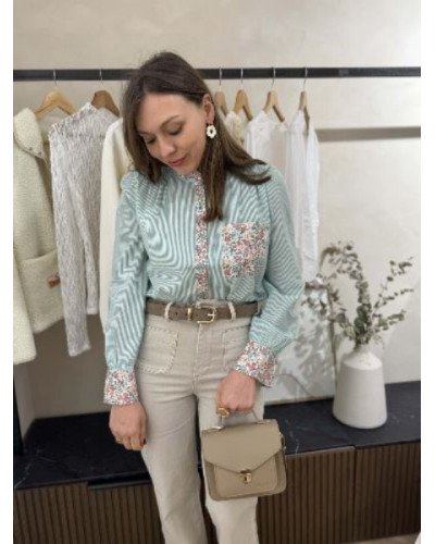 Chemisier rayé vert style liberty