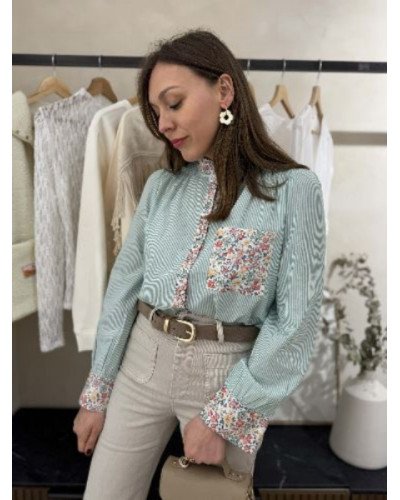 Chemisier rayé vert style liberty