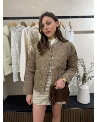 Veste velours matelassée taupe