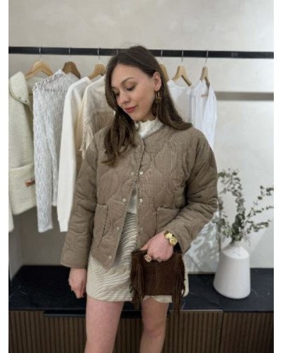 Veste velours matelassée taupe