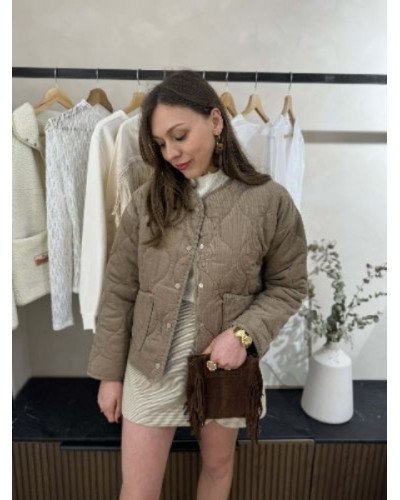 Veste velours matelassée taupe