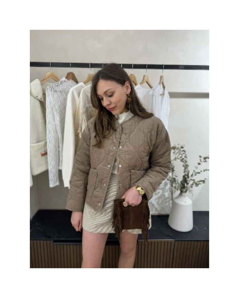 Veste velours matelassée taupe