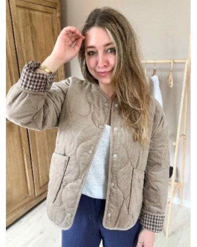 Veste velours matelassée taupe