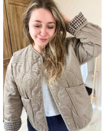 Veste velours matelassée taupe