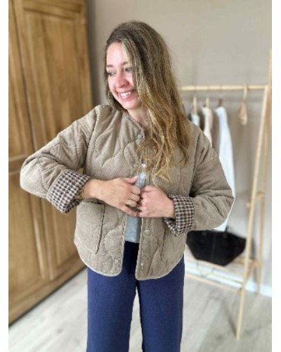 Veste velours matelassée taupe