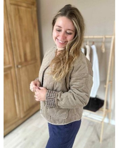 Veste velours matelassée taupe