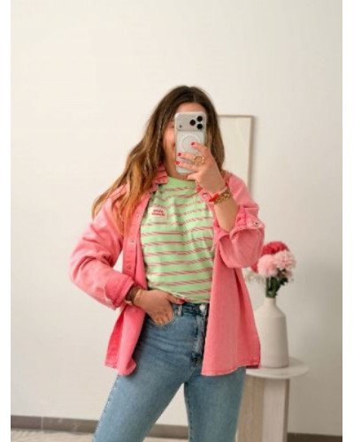 Sweat à rayures vert et rose