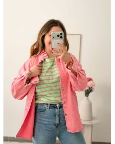 Sweat à rayures vert et rose