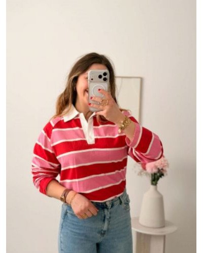 Top rayures rose et rouge