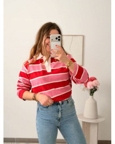 Top rayures rose et rouge