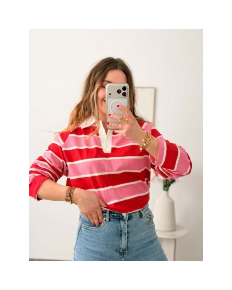 Top rayures rose et rouge