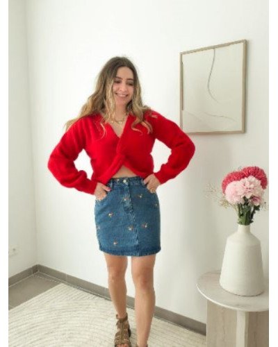 Pull rouge - Nouer reversible