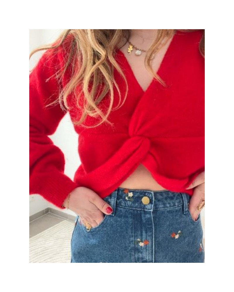 Pull rouge - Nouer reversible