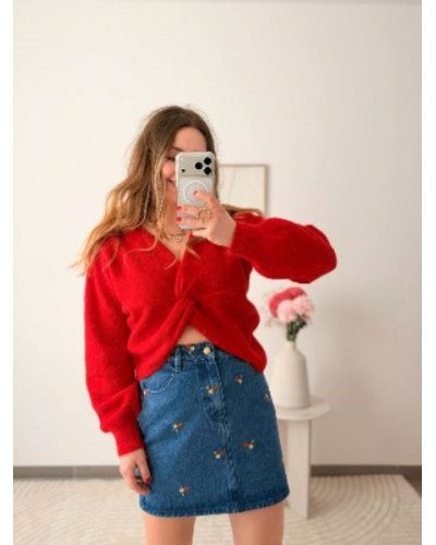 Pull rouge - Nouer reversible