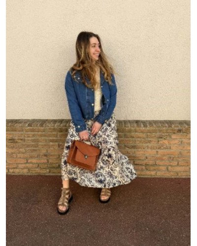 Jupe longue imprimée bleu marine et camel – Style bohème chic