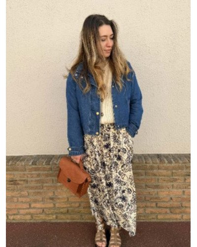 Jupe longue imprimée bleu marine et camel – Style bohème chic