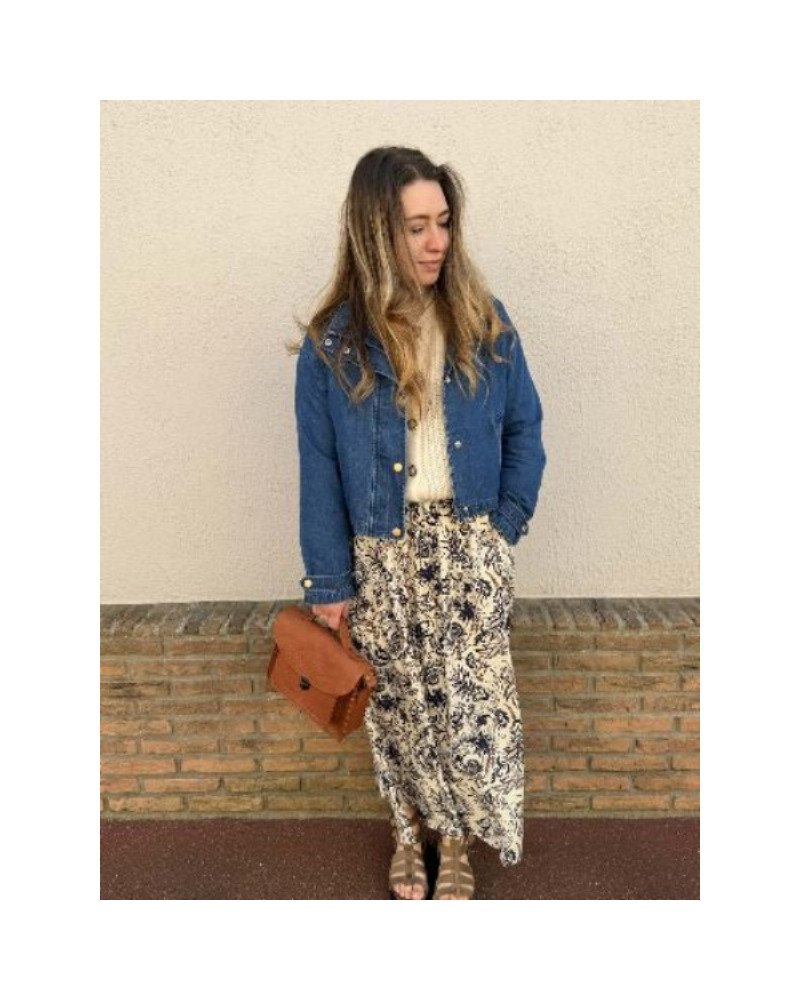 Jupe longue imprimée bleu marine et camel – Style bohème chic