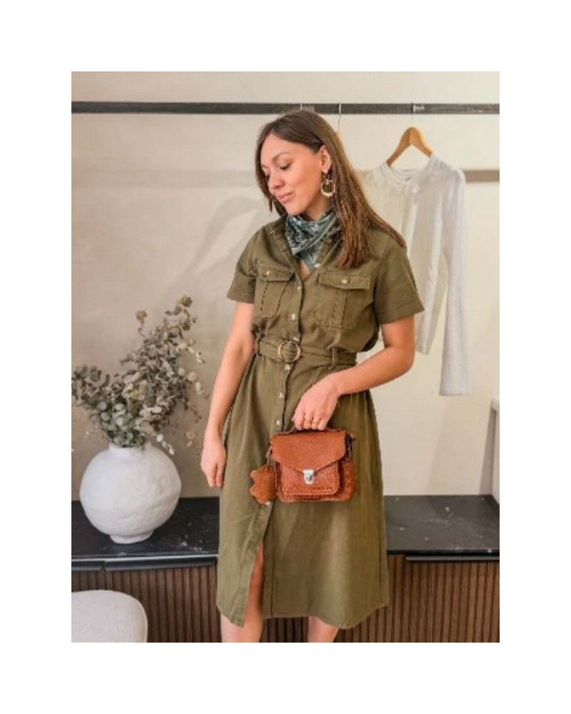 Robe en jean à boutons - Kaki