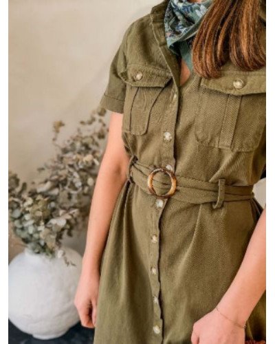 Robe en jean à boutons - Kaki