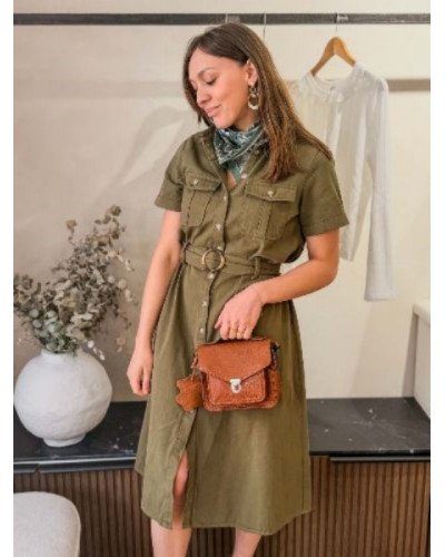Robe en jean à boutons - Kaki
