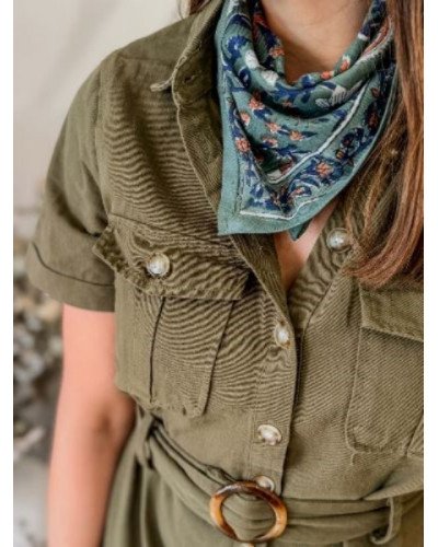 Robe en jean à boutons - Kaki