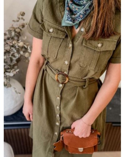 Robe en jean à boutons - Kaki