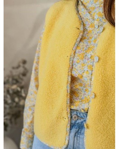 Gilet sans manches bouclette Jaune et liberty
