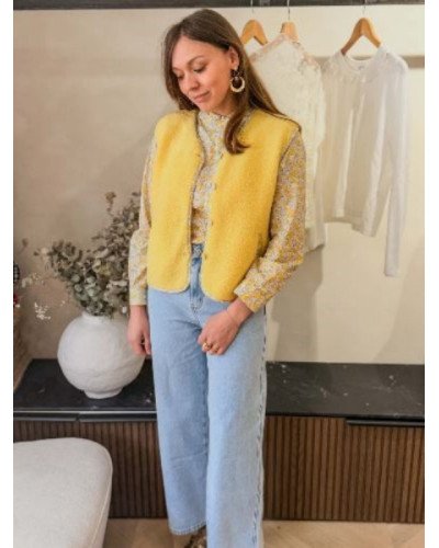 Gilet sans manches bouclette Jaune et liberty