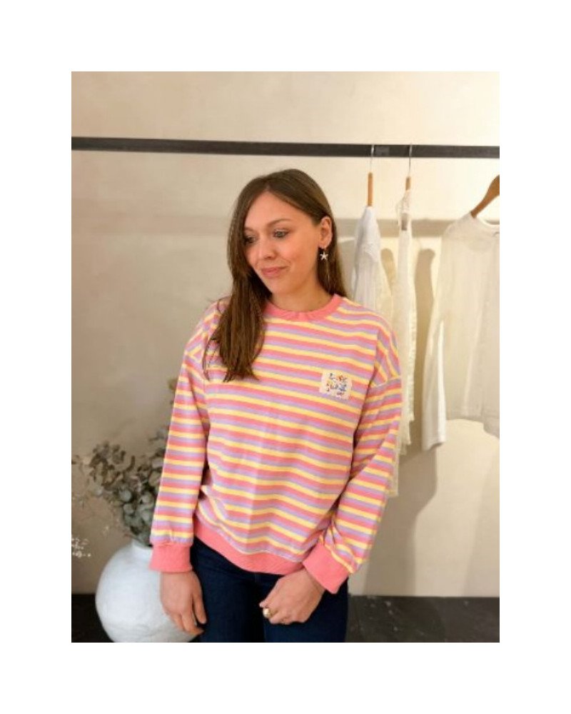 Sweat rayures rose violet et jaune